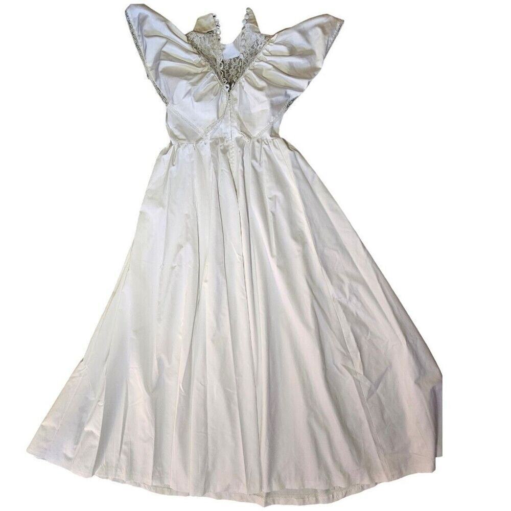 Vintage Wedding dress 70s White Maxi Ruffle High Neck Empire Waist 1970s gown